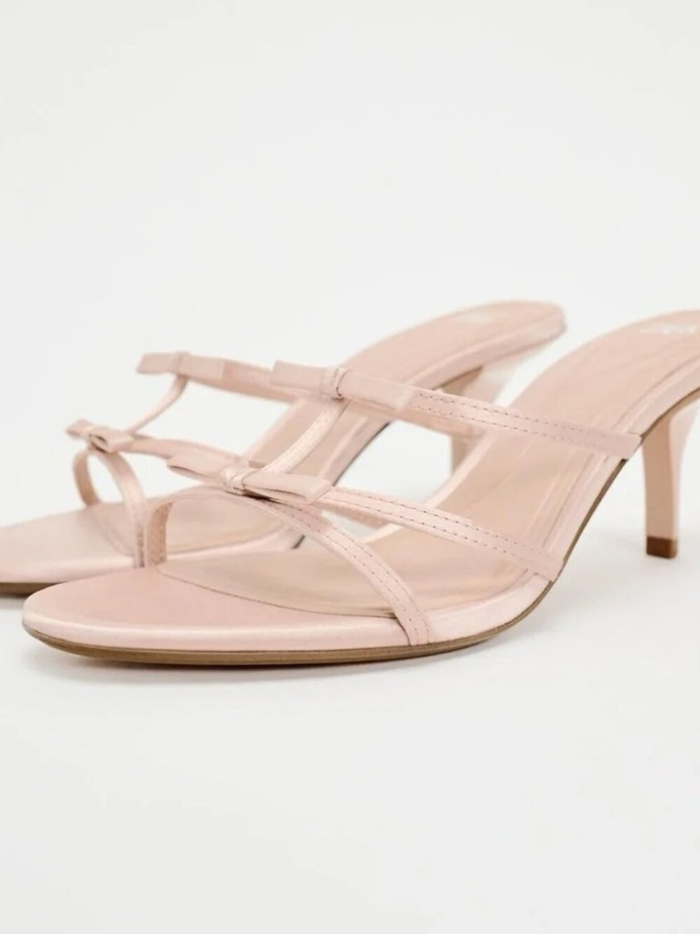 New Zara Satin Straps Double Bow Detail Light Pink Heeled Sandals 37 EU/6 US - Picture 4 of 9